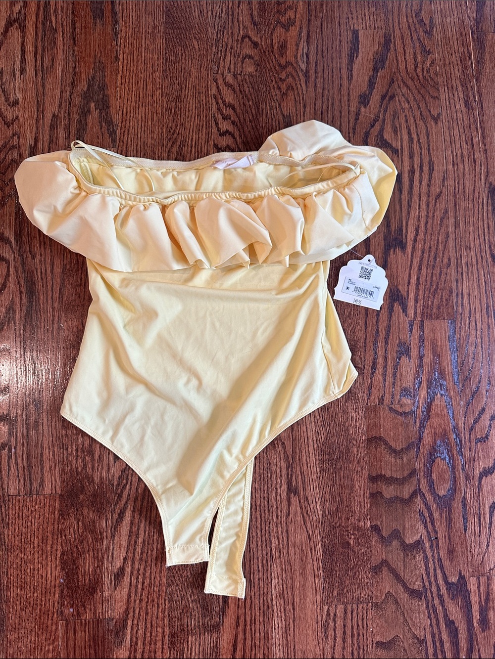 Altar'd State Pale Yellow Ruffle Off-Shoulder Bodysuit